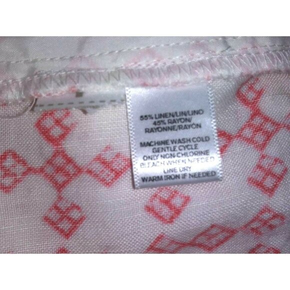 Ann Taylor Loft Skirt Sz 6 Geometric print LINEN BLEND Pleated Ivory Coral 30.5" - Picture 7 of 7